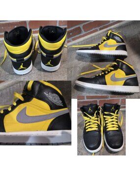 Nike Jordan 1 Retro Mid YELLOW BLACK GREY Air Jordan Shoes Nike Shoes Size 11